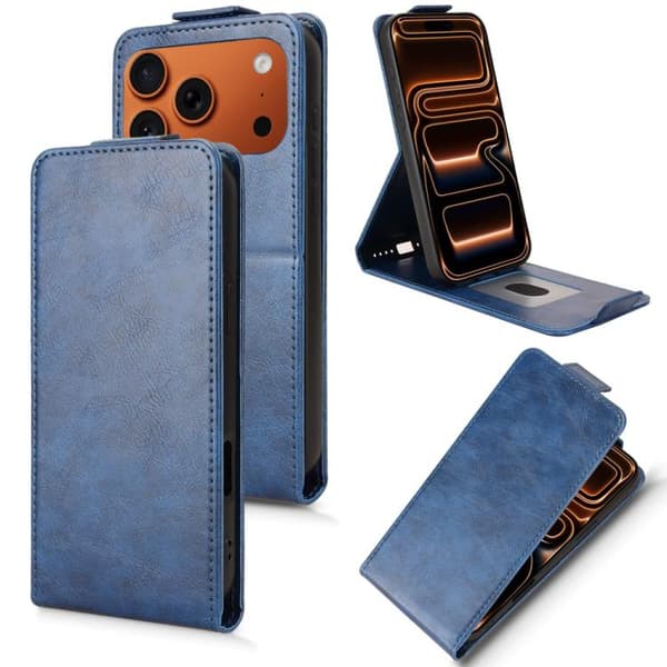 iPhone 18 Pro / iPhone 17 Pro Skal läderfodral med magnetisk vertikal flip och spänne Blå