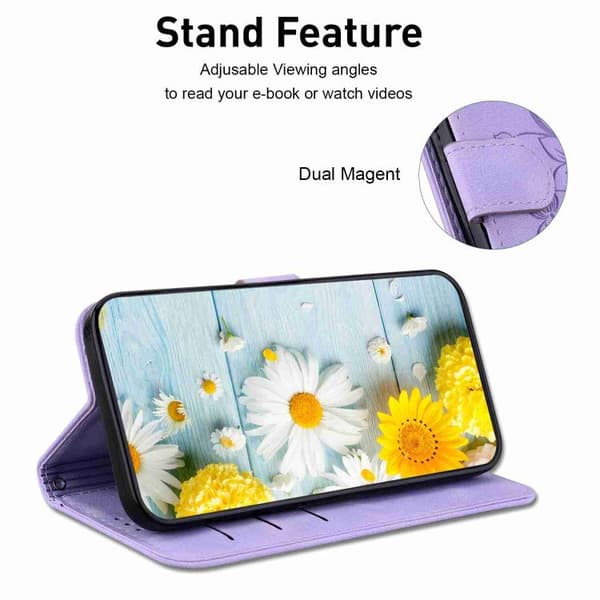 iPhone 18 Pro / iPhone 17 Pro Skal Läderfodral med Lily Prägling Purpur