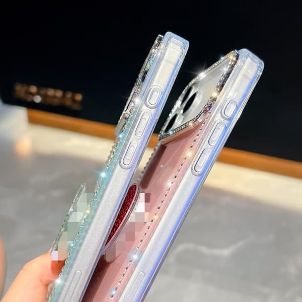 iPhone 18 Pro Max / iPhone 17 Pro Max Skal med Diamantglitter och Rund Hållare Vit