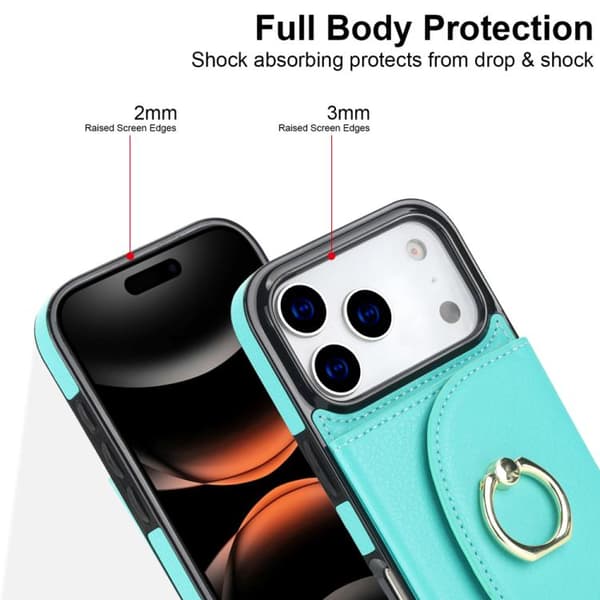 iPhone 18 Pro Max / iPhone 17 Pro Max Skal med Ringhållare och Kortficka, Skinnkänsla Grön