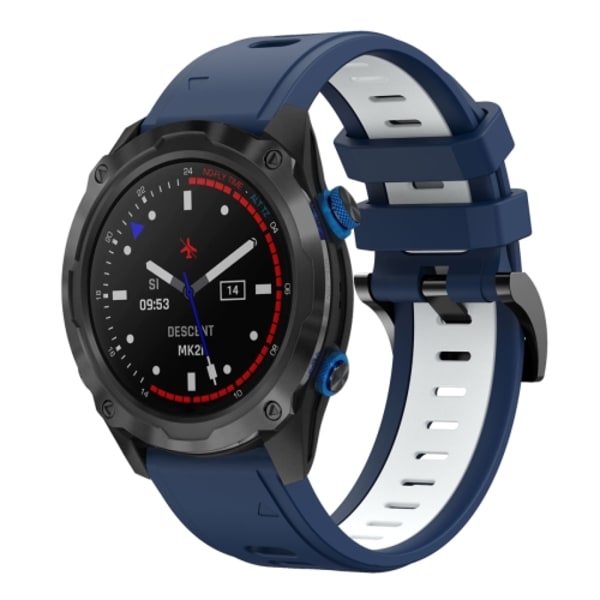 För Garmin Descent MK 2i 26 mm tvåfärgad watch i silikon Midnight Blue - White