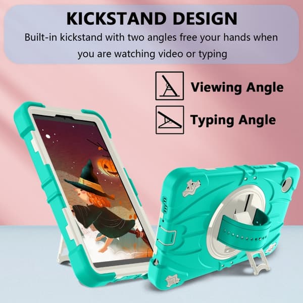 Samsung Galaxy Tab A9 / A11 Bat Hand Grip Ställ Mintgrön Vit