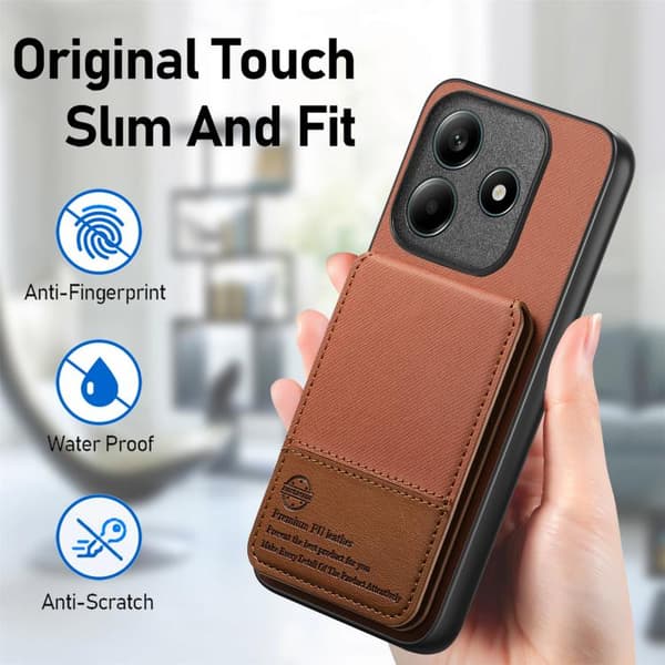 Redmi Note 14 5G - Vertikal Flip RFID Kortväska i Twill Läder Brun