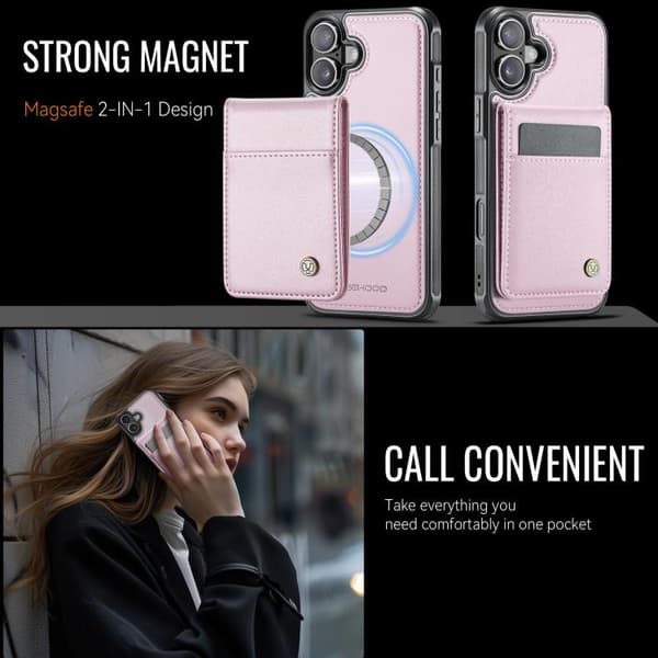 iPhone 17 Skal - brittisk stil med RFID MagSafe kortficka av PU Rosa