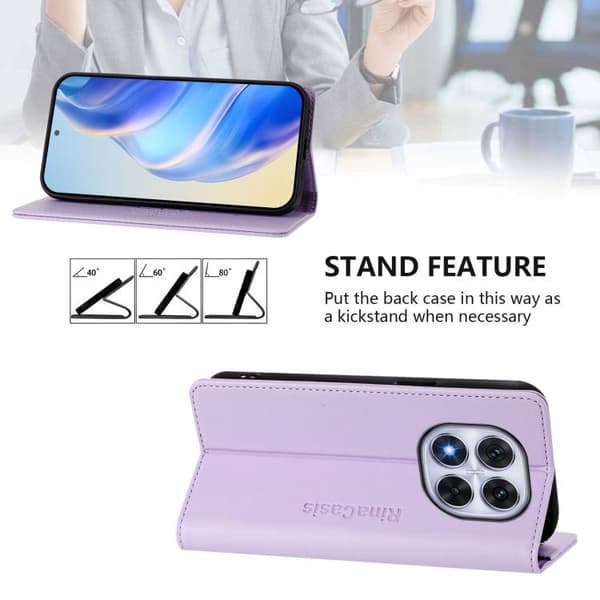 Redmi Note 14 Pro 4G RC01 - Dubbelvikts Magnetisk RFID Läderfodral Ljuslila
