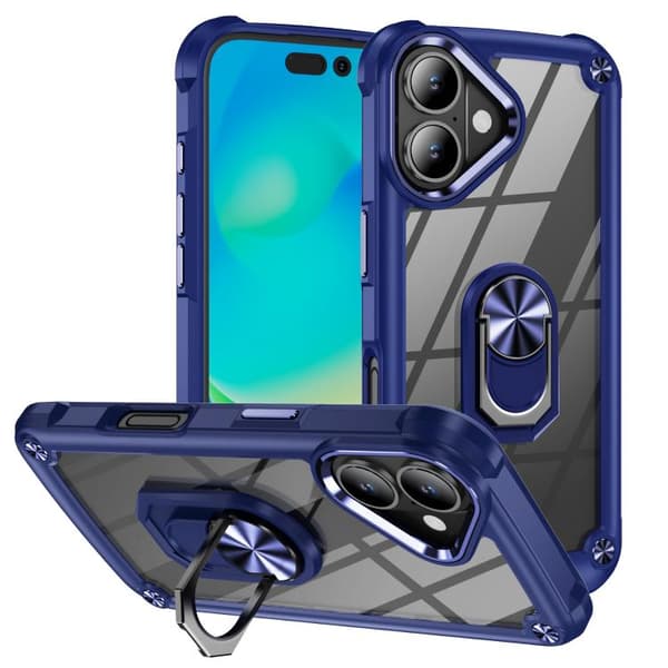 iPhone 17 Skal med TPU + PC Linsskydd och Ringhållare Blå