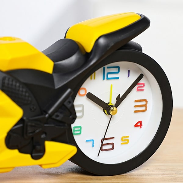 Motorcykelalarmklocka prydnader Kreativt barngåvoklocka (Gul motorcykelracing)