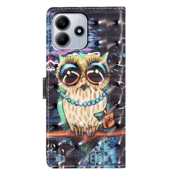 Redmi Note 14 5G - 3D Mönster Läder fodral Storögd uggla