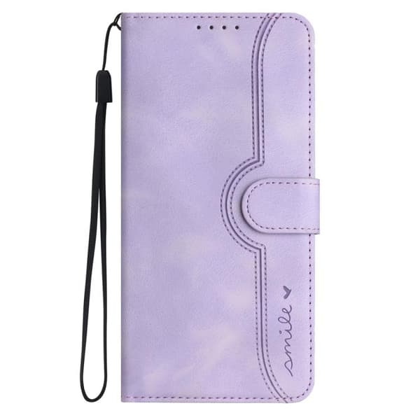 iPhone 18 Pro / iPhone 17 Pro Skal läderfodral med hjärtformat mönster Purpur