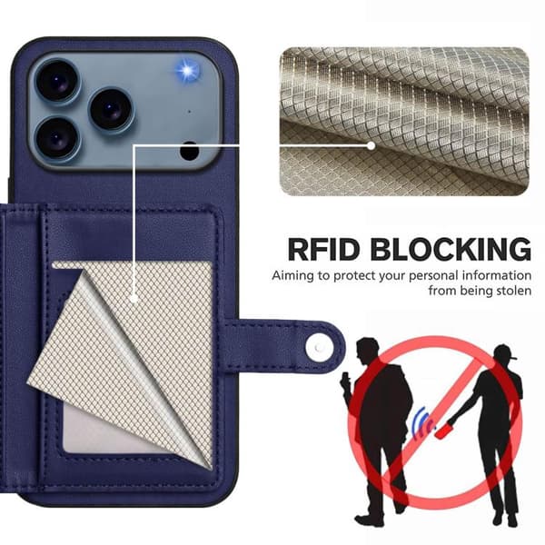 iPhone 18 Pro Max / iPhone 17 Pro Max Skal med RFID-skydd och kortfack Blå