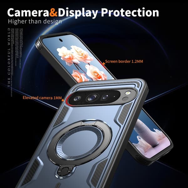 för Pixel 9 Pro XL Skal - PC Hybrid TPU Armor med MagSafe Ringhållare Blå