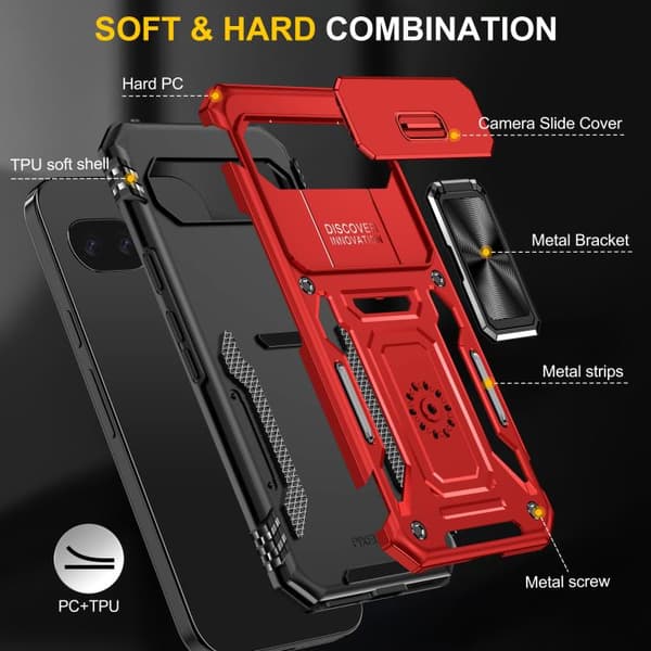 för Pixel 9a Skal med Armor PC + TPU Kameraskydd Röd
