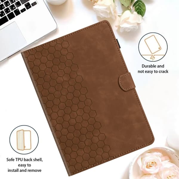 Samsung Galaxy Tab S6 Lite P610 Prägad Läderfodral Brun