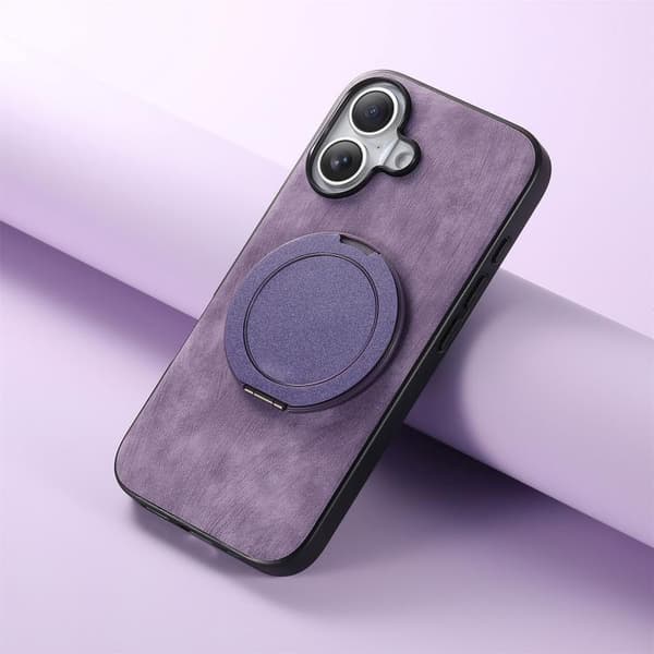 iPhone 17 Retro Läder Rotations Rund Skal Purpur