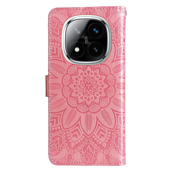 Redmi Note 14 Pro 5G / Note 14 Pro+ 5G - Prägad Solros Läderfodral Roséguld