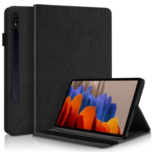 Samsung Galaxy Tab S9+ / S9 FE+ Skal i Läder - Life Tree Series Horisontell Flip Svart