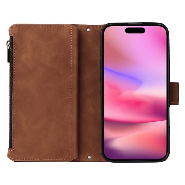 iPhone 17 Skal - läder med multifunktionell kortficka Brun