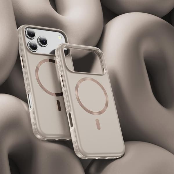 iPhone 18 Pro Max / iPhone 17 Pro Max Skal med Imitation Original CD Textur, MagSafe, PC Hybrid TPU Beige Grå