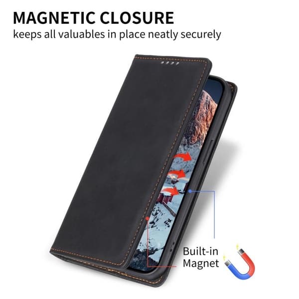 iPhone 18 Pro / iPhone 17 Pro Skal läderfodral - solid färg med magnetisk RFID Svart
