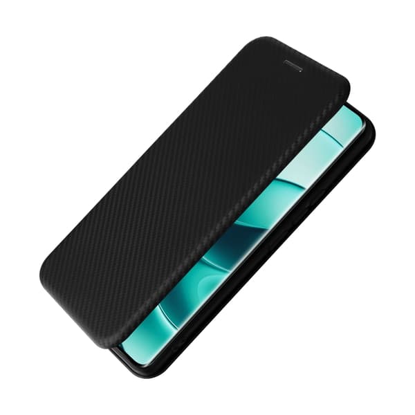 Redmi Note 14 Pro 4G Global - Flip Läderfodral med Kolfibertextur Svart