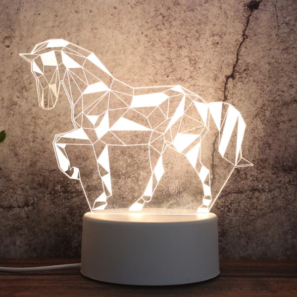 Vit bas kreativ 3D trefärgad LED dekorativ nattlampa, pluggversion, form: Geometrisk häst (vit-varm-varm vit)