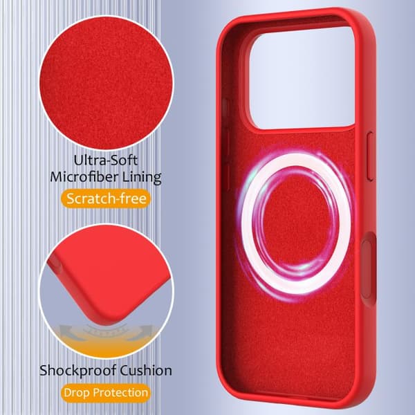iPhone 17 Pro Shockproof Silikon Skal med MagSafe Röd