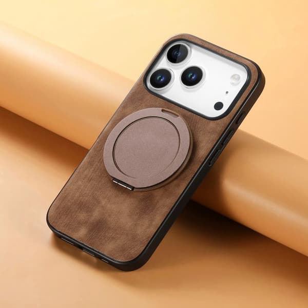 iPhone 18 Pro / iPhone 17 Pro Retro Läder Rotations Rund Skal Brun