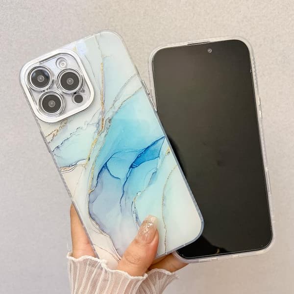 iPhone 16 Pro Electroplaterad Marmor Textur Skal Rosa M2