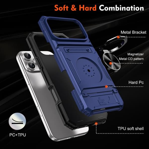 iPhone 18 Pro Max / iPhone 17 Pro Max Skal TPU+PC Stötsäker med Metallringhållare Blå