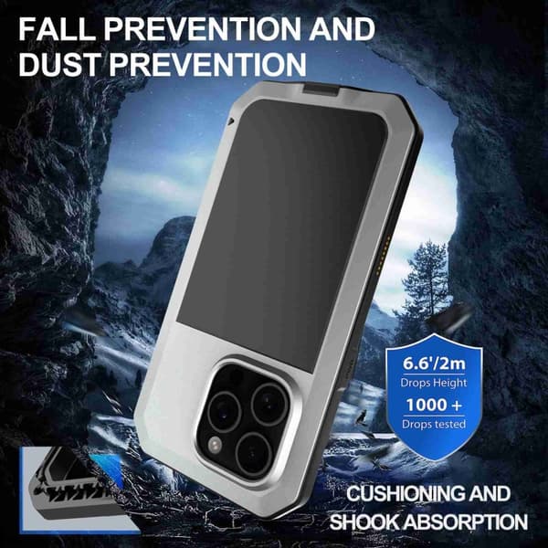 iPhone 16 Pro Max RedPepper Triple-skyddad Metallskal Silver