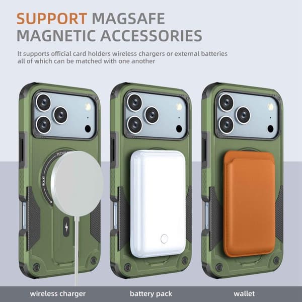 iPhone 18 Pro Max / iPhone 17 Pro Max Skal med Armor MagSafe Hållare - PC Hybrid TPU Armégrön