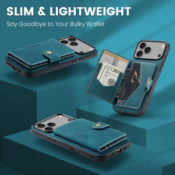 iPhone 18 Pro / iPhone 17 Pro Skal JEEHOOD Retro Magnetisk Avtagbar Plånboksfodral Blå
