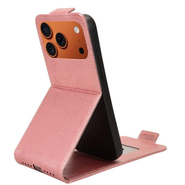 iPhone 18 Pro Max / iPhone 17 Pro Max Skal Läderfodral med Magnetisk Vertikal Flip och Spänne Roséguld