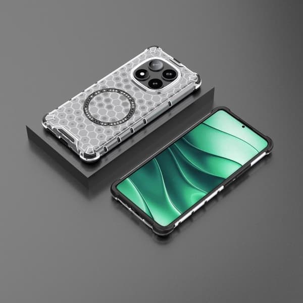 Redmi Note 14 Pro 5G - Honeycomb Magnetisk Ring Stötsäker Mobilskal Vit