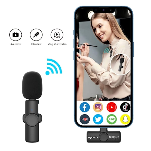 HXSJ F18 2.4G USB-C/Type-C brusreducerande trådlös lavaliermikrofon (svart)
