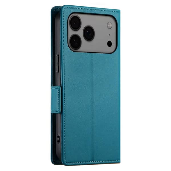 iPhone 17 Pro Max Skal läderfodral med sidobuckle - magnetisk frostad läder Blå