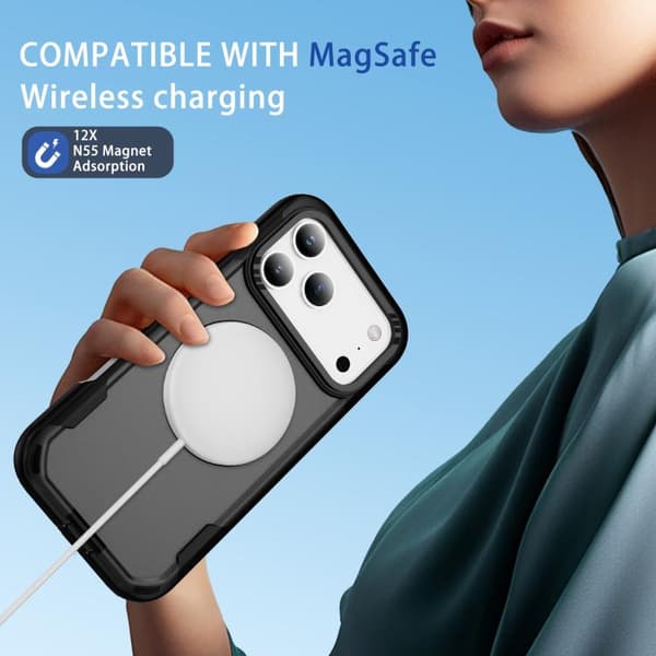 iPhone 18 Pro Max / iPhone 17 Pro Max Skal Defend Rugged Gear Holder MagSafe Svart + Transparent grå