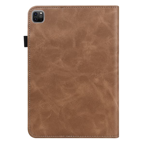 iPad Pro 12.9 2022/2021/2020/2018 Skal - Solid Color Embossed Randigt Läderfodral Brun