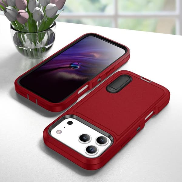 iPhone 18 Pro Max / iPhone 17 Pro Max Skal - robust PC + silikon med hållare Röd + Svart