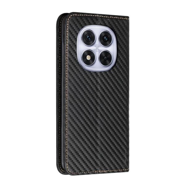 Redmi Note 14 Pro 4G - Magnetisk Flip Läderfodral med Kolfibertextur Svart