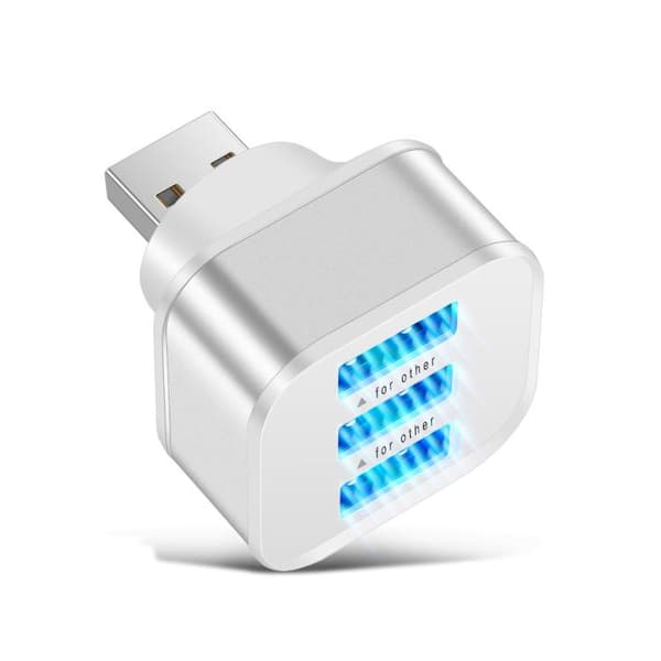 USB 2.0 Hub 3-Port Expander (Silver) - Kompakt och Bärbar USB-Divider för Laptops