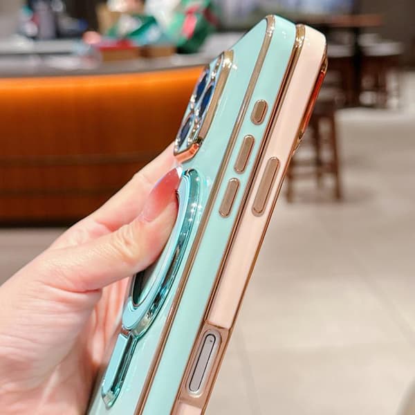 iPhone 16 Pro Solid Color Elektropläterad Metallhållare Skal Rosröd