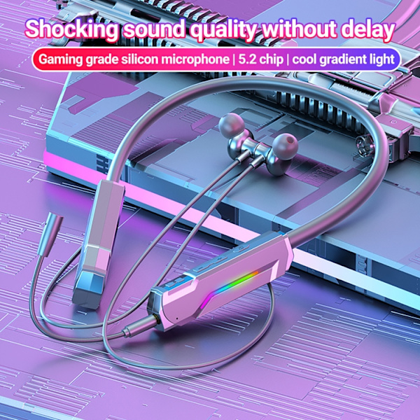 K2 Bluetooth 5.2 Coola RGB-ljus hörlurar Sport nackband In-Ear hörlurar Rosa