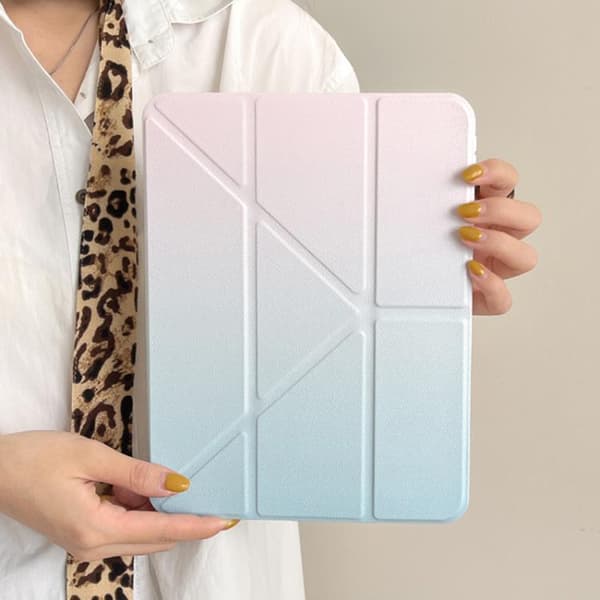 iPad Pro 11 2024 Skal i Regnbågsgradient Y-Fold Läderfodral Gradient rosa
