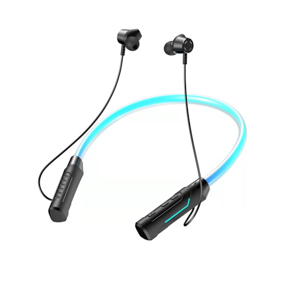 JG4 Blinkande LED Halsmonterade Stereo Bluetooth Trådlösa Öronproppar Svart