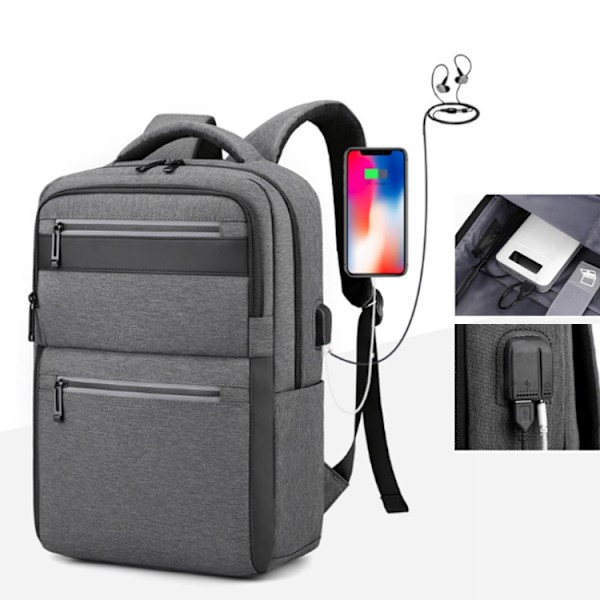 Utomhus USB-laddning Bärbar Business Datorryggsäck Mörkgrå