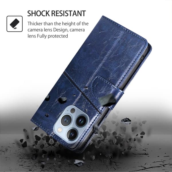 iPhone 16 Pro Max Geometrisk Sömnad Läder Skal - Elegant Fodral för iPhone 16 Pro Max Blå