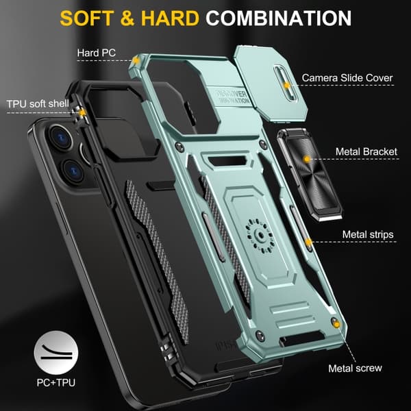 iPhone 16 Pro Max Skal med Armor PC + TPU Kameraskydd Alpingrön