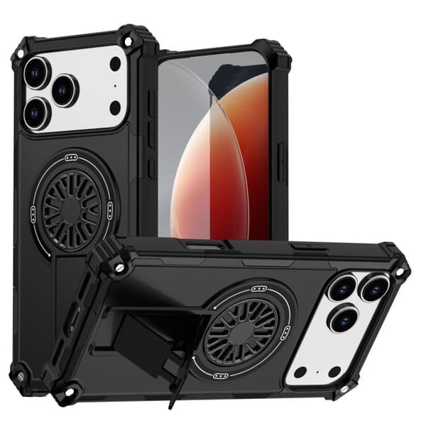 iPhone 18 Pro / iPhone 17 Pro Skal med Stötskydd och Kickstand - Metall Svart