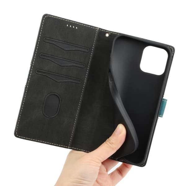 iPhone 16 Pro Skal Läder med Lanyard - Grid Stitching Design Svart